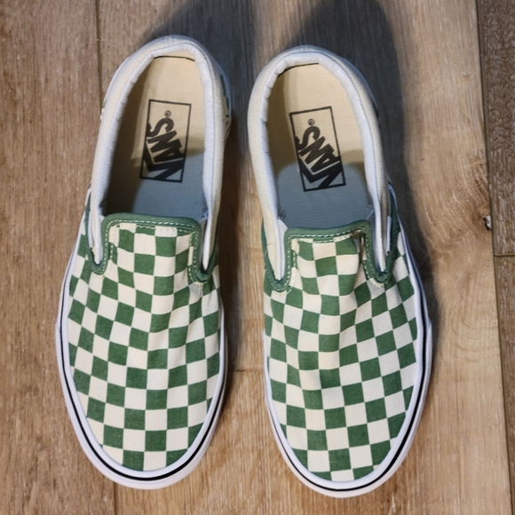 Vans Shoes - Vans Classic Slip-On Checkerboard – Green & White – Mens 6 / Womens 7.5
